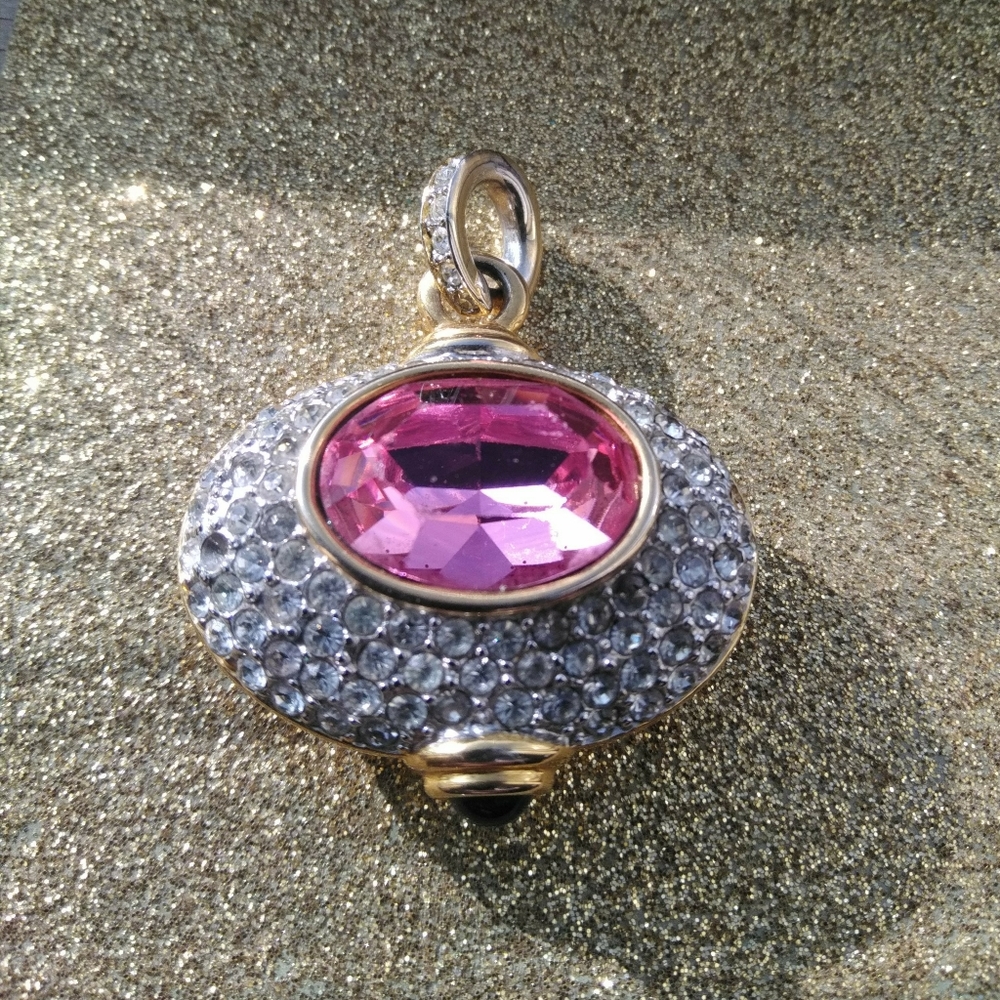 Brooch Reversible Gold w Crystals